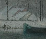William Degouwe de Nuncques Snowy landscape with barge Sweden oil painting artist